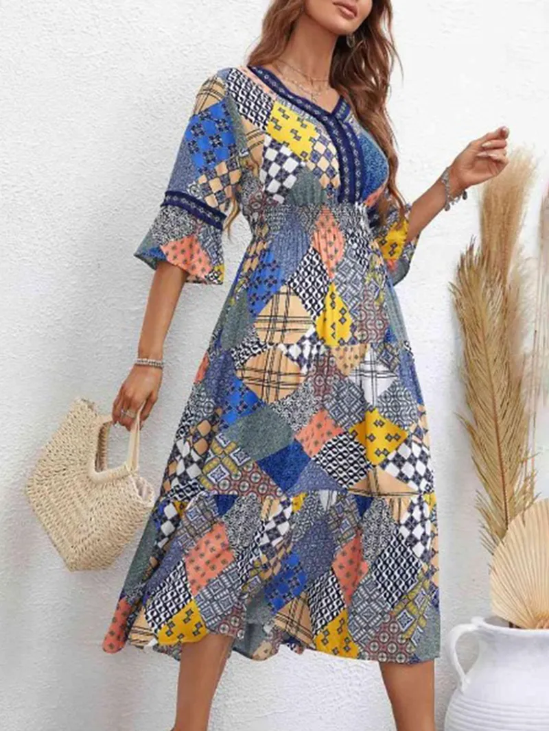 Women's geometric pattern printed dress