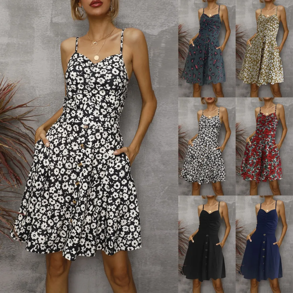 Sexy suspender dress spring and summer new large size printed floral short skirt