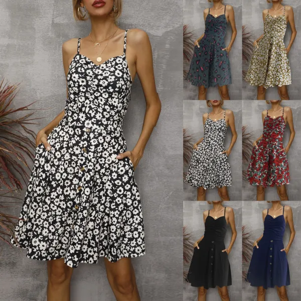 Sexy suspender dress spring and summer new large size printed floral short skirt