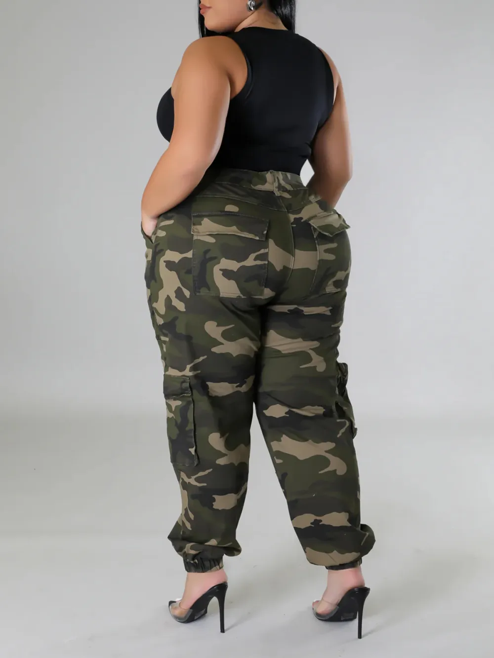 Plus-Size Fashion Women'S Camouflage Pants With Zipper