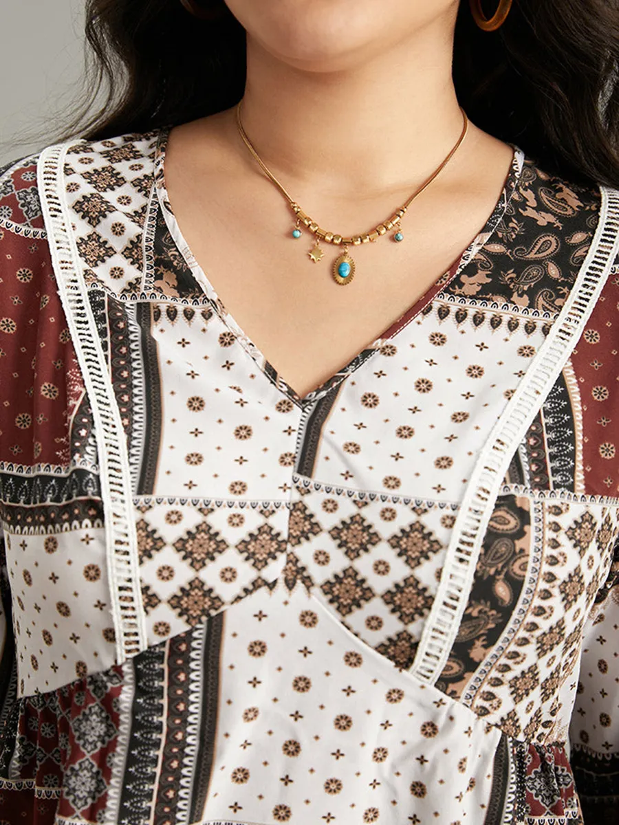 V-Neck Geometric Print Elegant Shirt