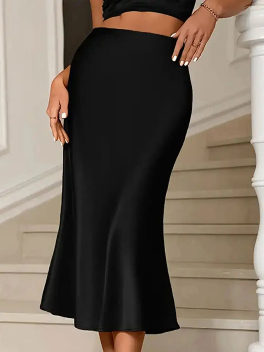 Neat Satin Midi Skirt