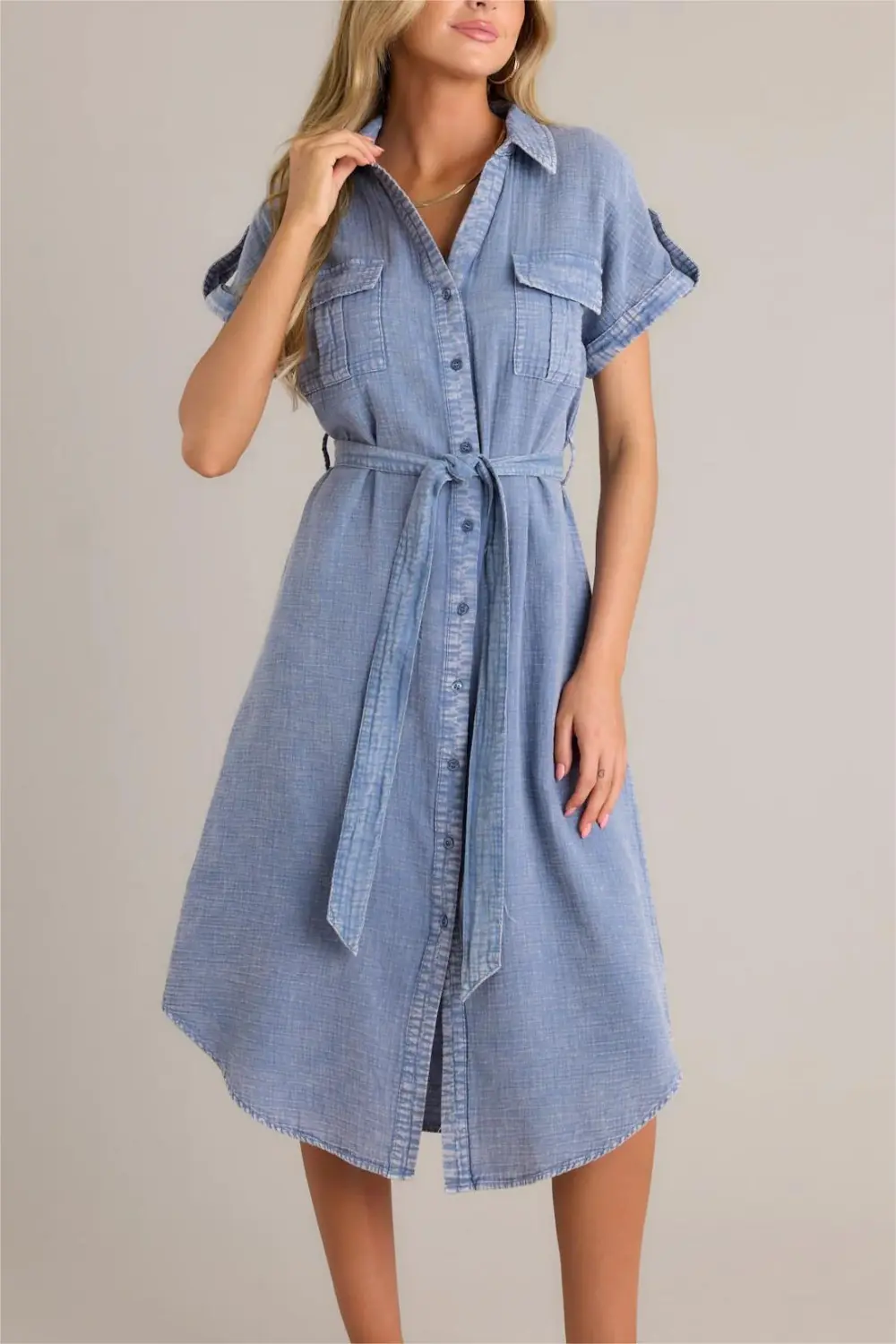 SEA SPRAY 100% COTTON BLUE WASHED MAXI DRESS