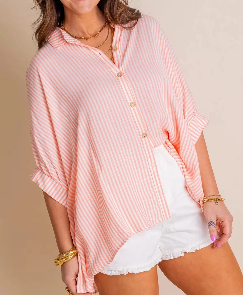 Women's Oversized Striped Button-down Shirt (Buy 2 Free Shipping)