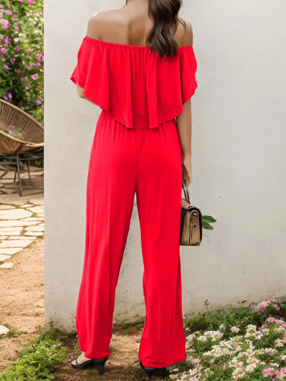 Off Shoulder Wide Leg Jumpsuit