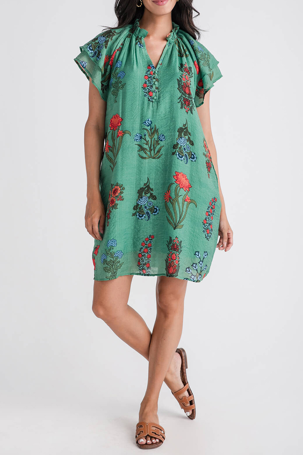 THML Medalion Printed Short Dress - emerald