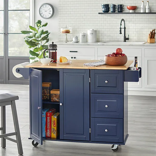 🎄Store Closing Sale - 3-drawer Drop Leaf Kitchen Cart🎉