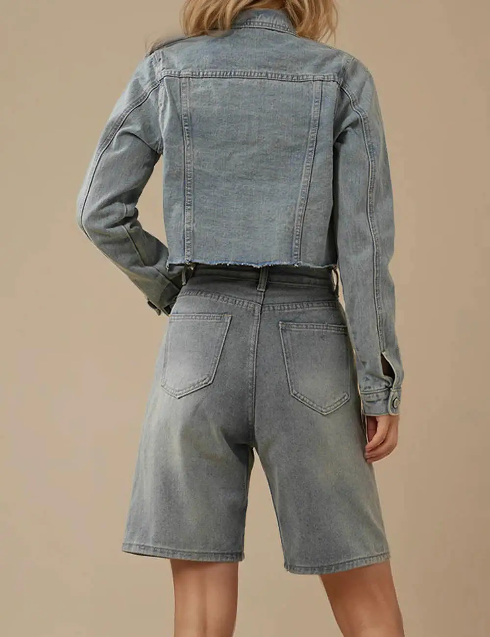 Destressed Button Denim Jacket Crop Jacket