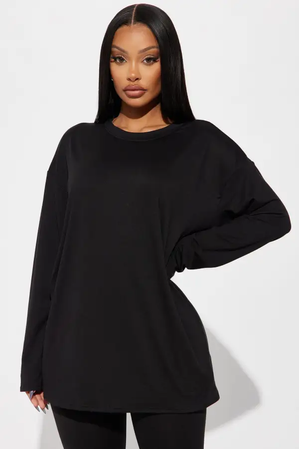 Weekend Vibes Long Sleeve Set - Black