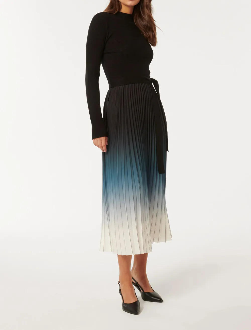 Ombre Pleat Midi Dress