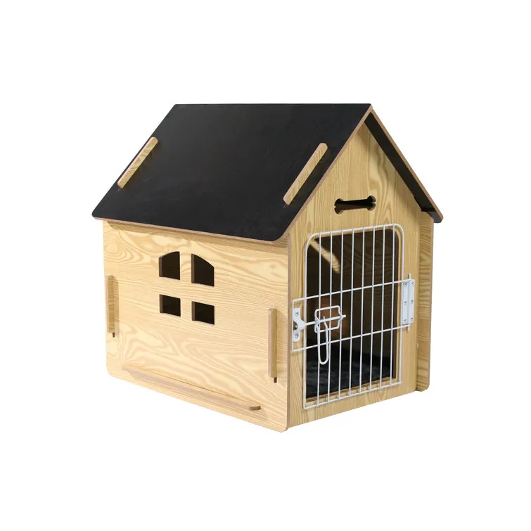 Byrn Wooden Pet House Indoor w/ Roof Dog house w/ Removable Mat and Lockable Door for Small dog cat