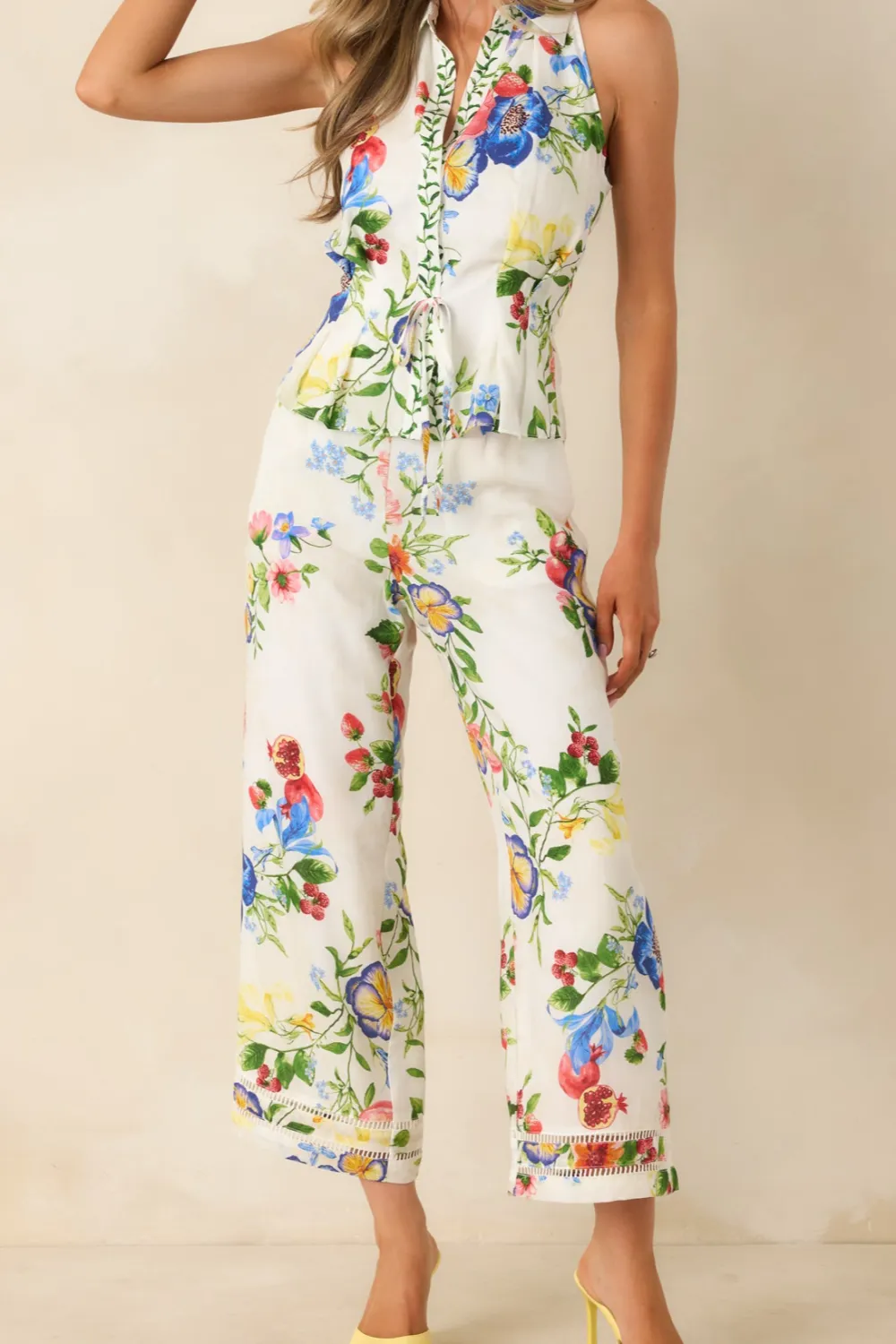 Multicolor Floral Wide Leg Pants