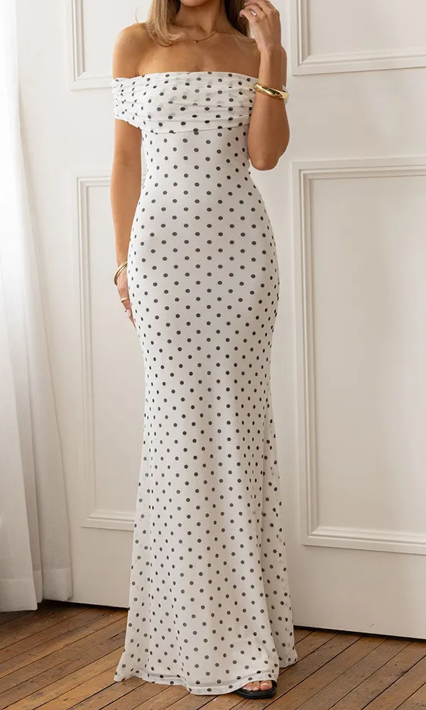 Mesh Bodycon Off the Shoulder Maxi Dress