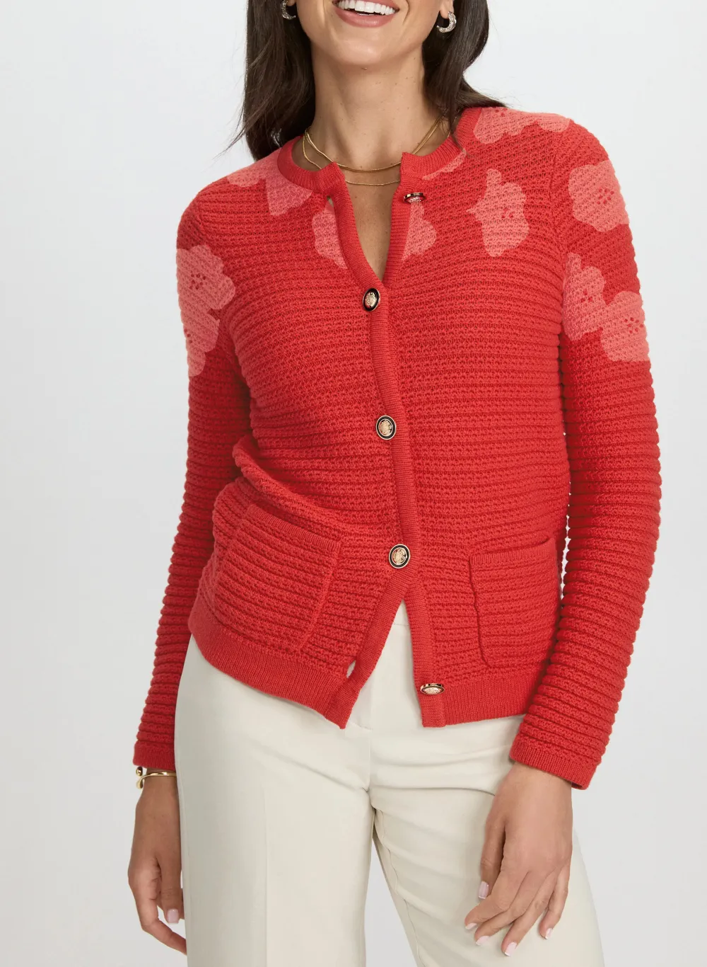 Red Textured Knit Cardigan