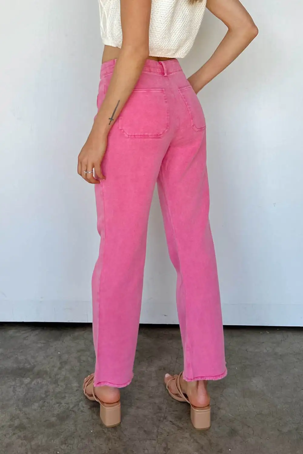 Ankle-Length Flare Leg Raw Hem Jeans