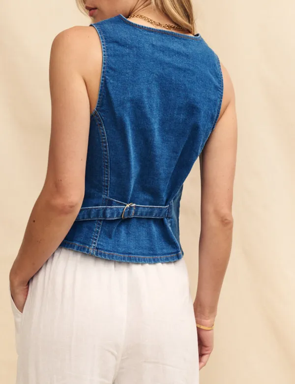 Mid Wash Blue Denim Waistcoat