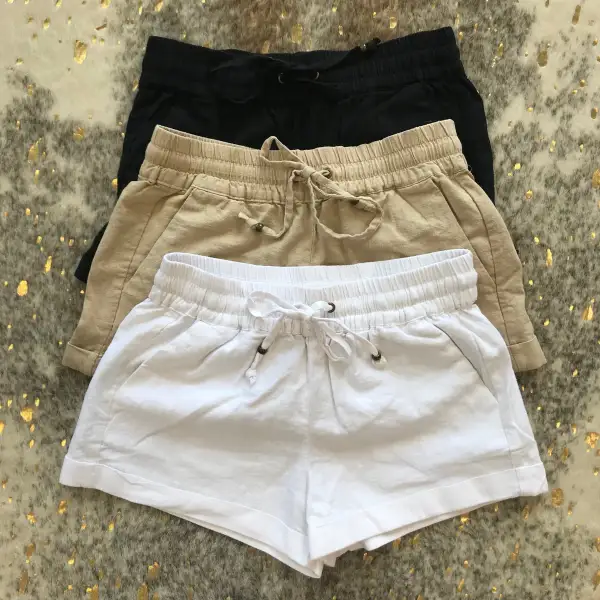 Roomy Drawstring Linen Blend Casual Shorts