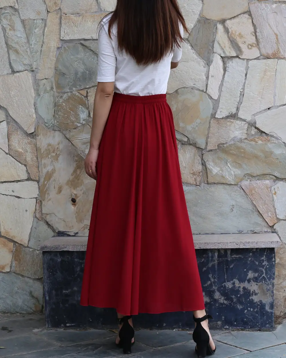 Airy Elastic Waist Chiffon A Line Maxi Skirt