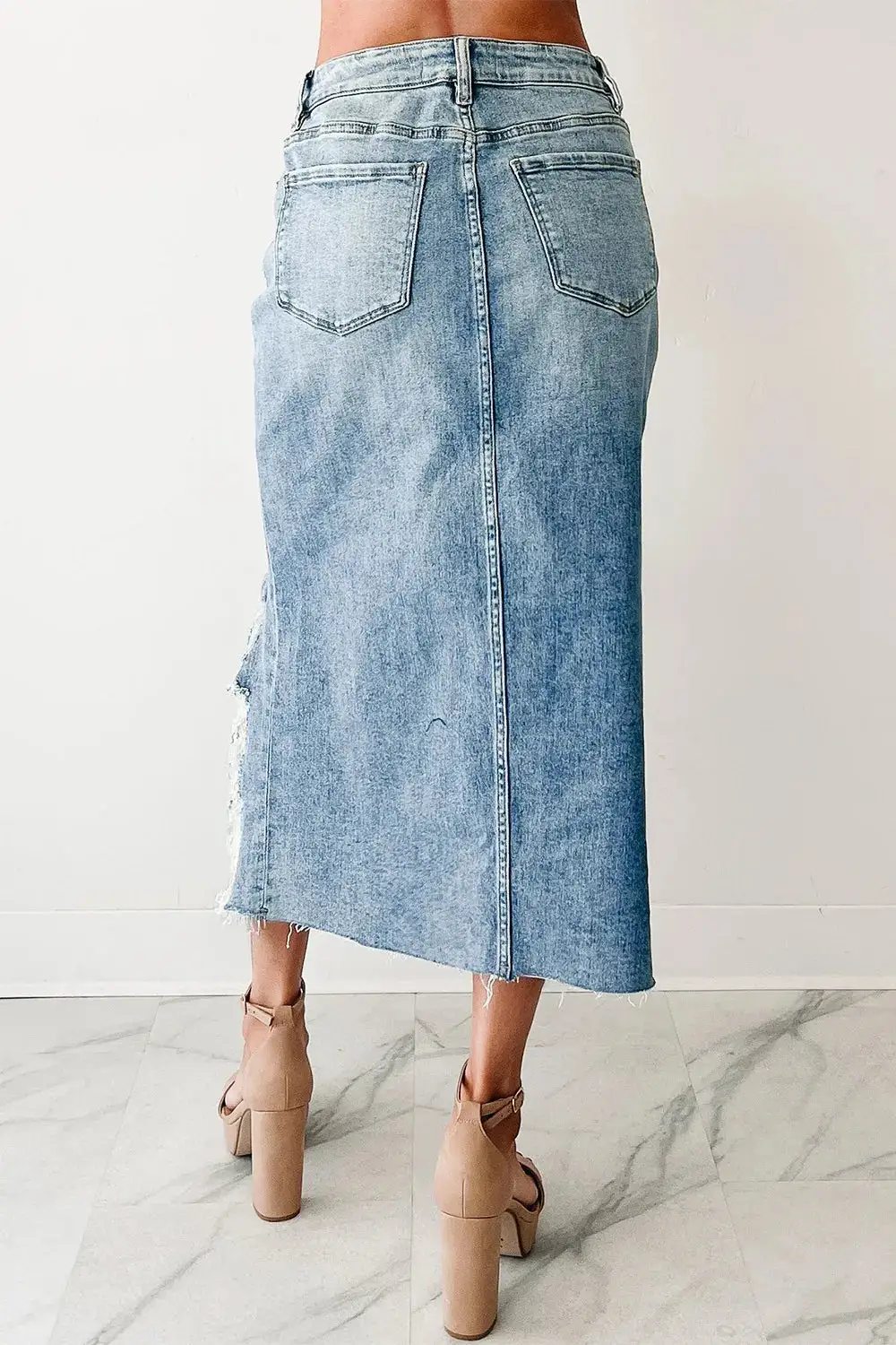 Denim Distressed Skirt