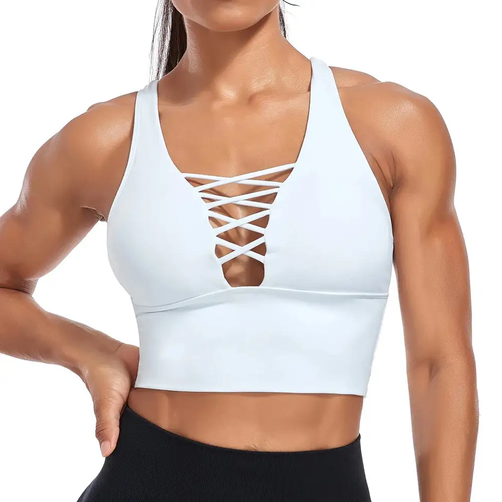 V-Neck Sports Bra with Decorative Straps