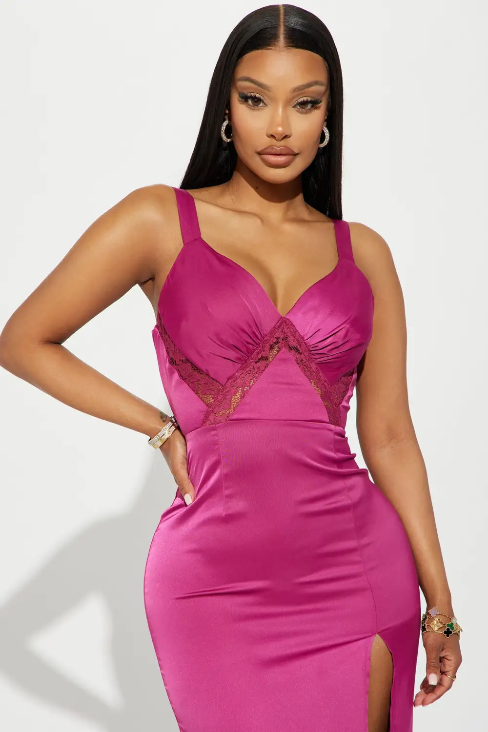 Madison Satin Gown - Raspberry