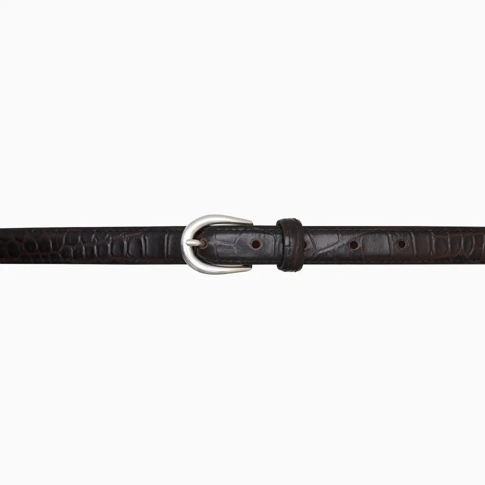 Classic Hair On Leather Croco Print Croco Texture Narrow Waist Belt