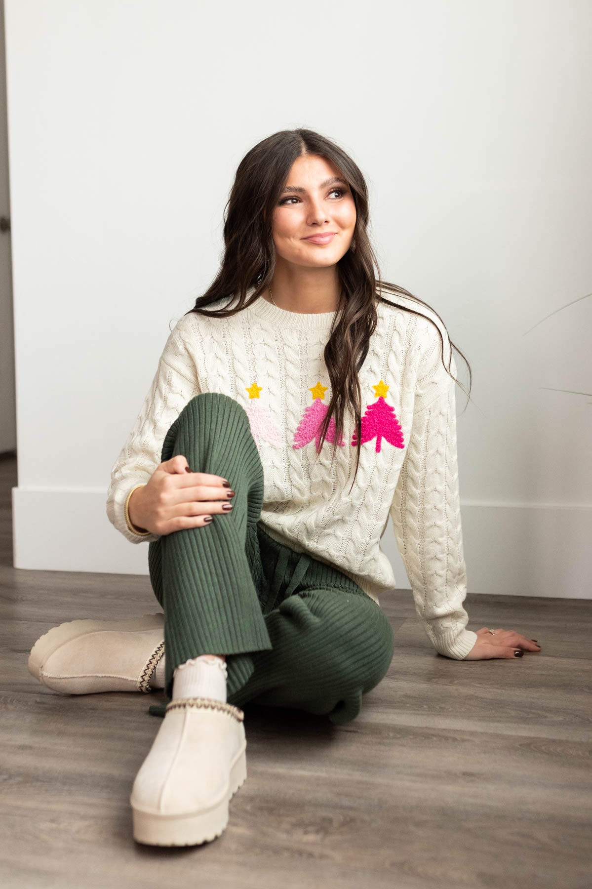 Kylee Cream Embroidered Tree Sweater