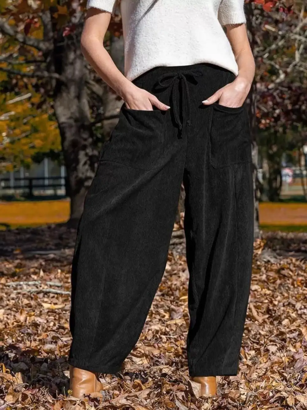 Corduroy Wide Leg Pants With Pocket