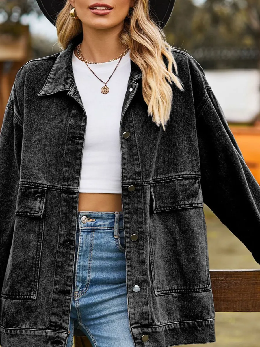 Drop-shoulder Denim Jacket with Pockets