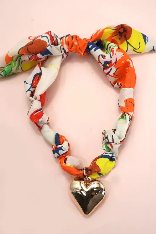 Printed Charm Scarf Necklace