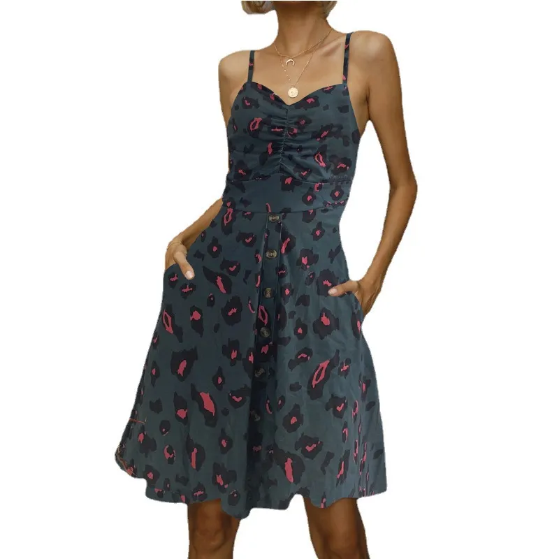 Sexy suspender dress spring and summer new large size printed floral short skirt