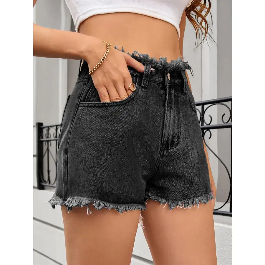 Classic Washed Raw Hem Denim Shorts