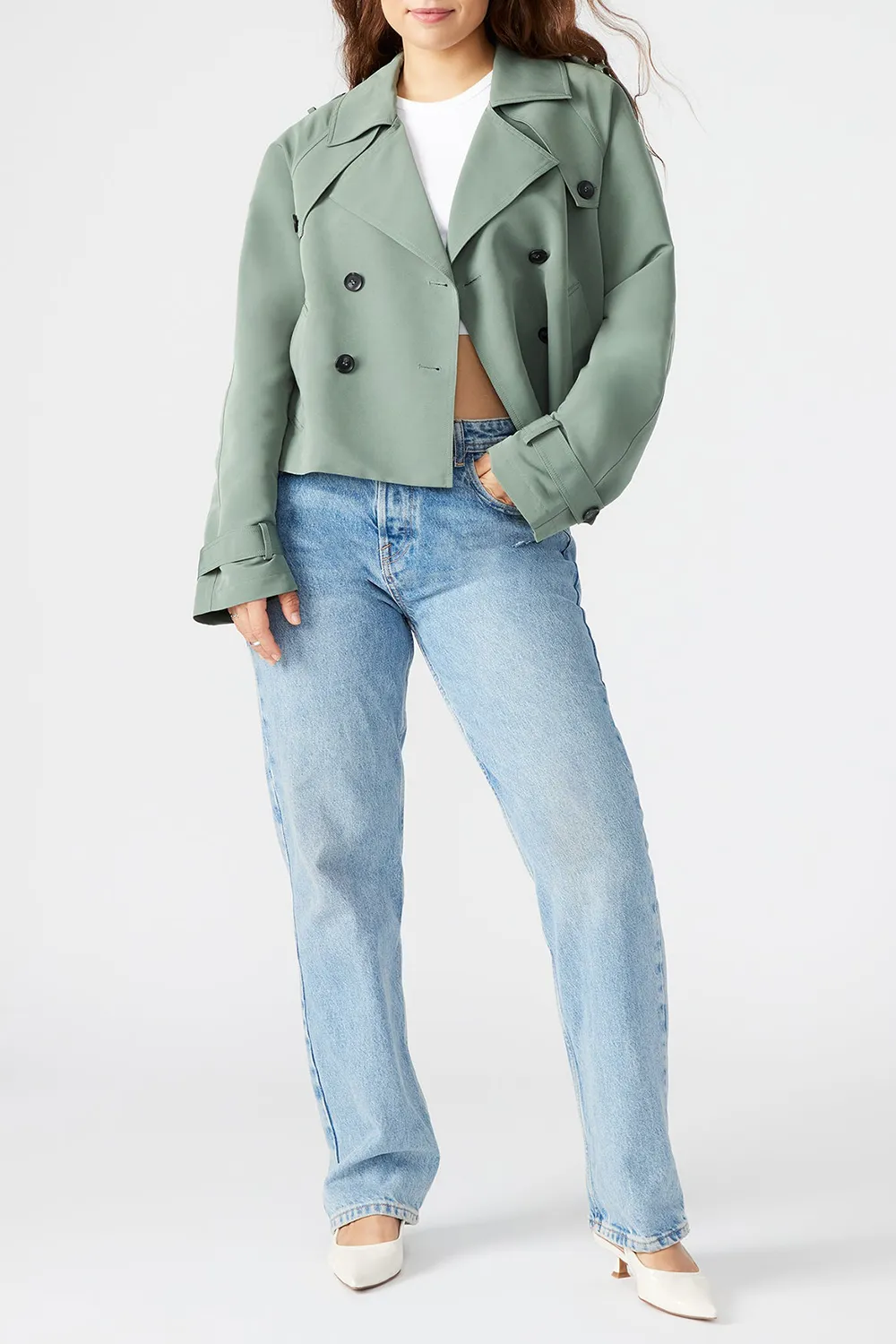 CROPPED TRENCH JACKET LIGHT GREEN