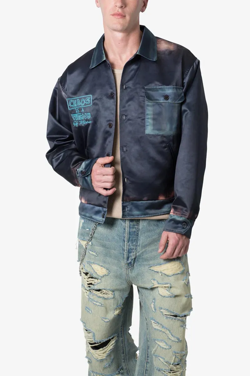 DARK BLUE TIE DYE SATIN JACKET