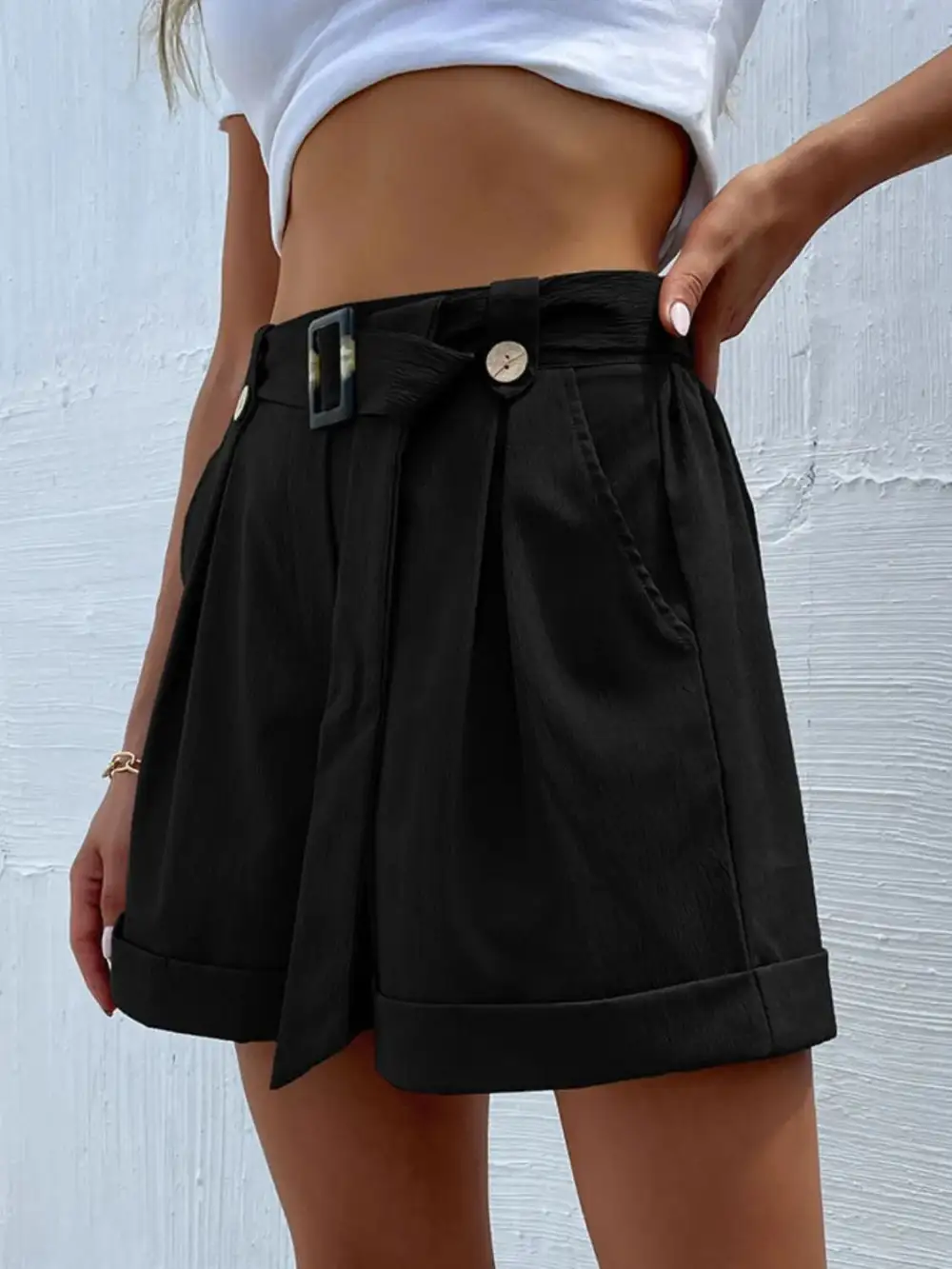 High Waisted Pleated Shorts with Belt Detail