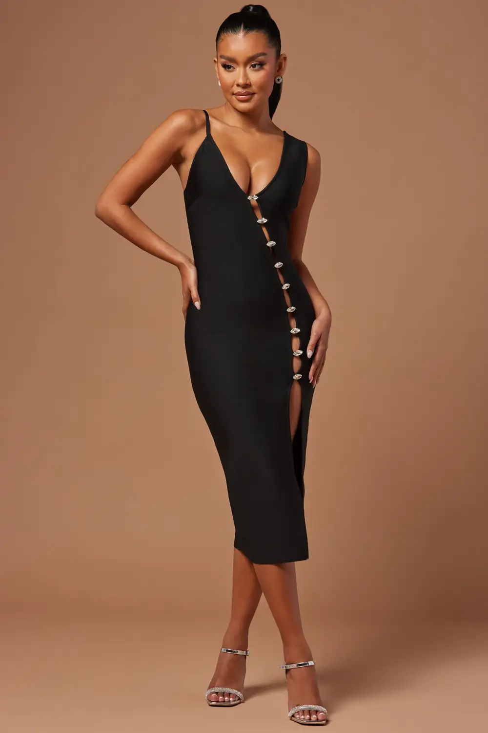 Elsa Bandage Midi Dress - Black