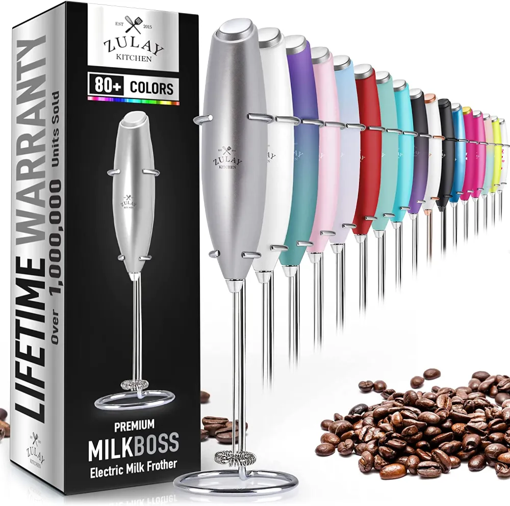 Powerful Milk Frother Handheld Foam Maker for Lattes - Whisk Drink Mixer for Coffee, Mini Foamer for Cappuccino, Frappe, Matcha, Hot Chocolate by Milk Boss (Black)