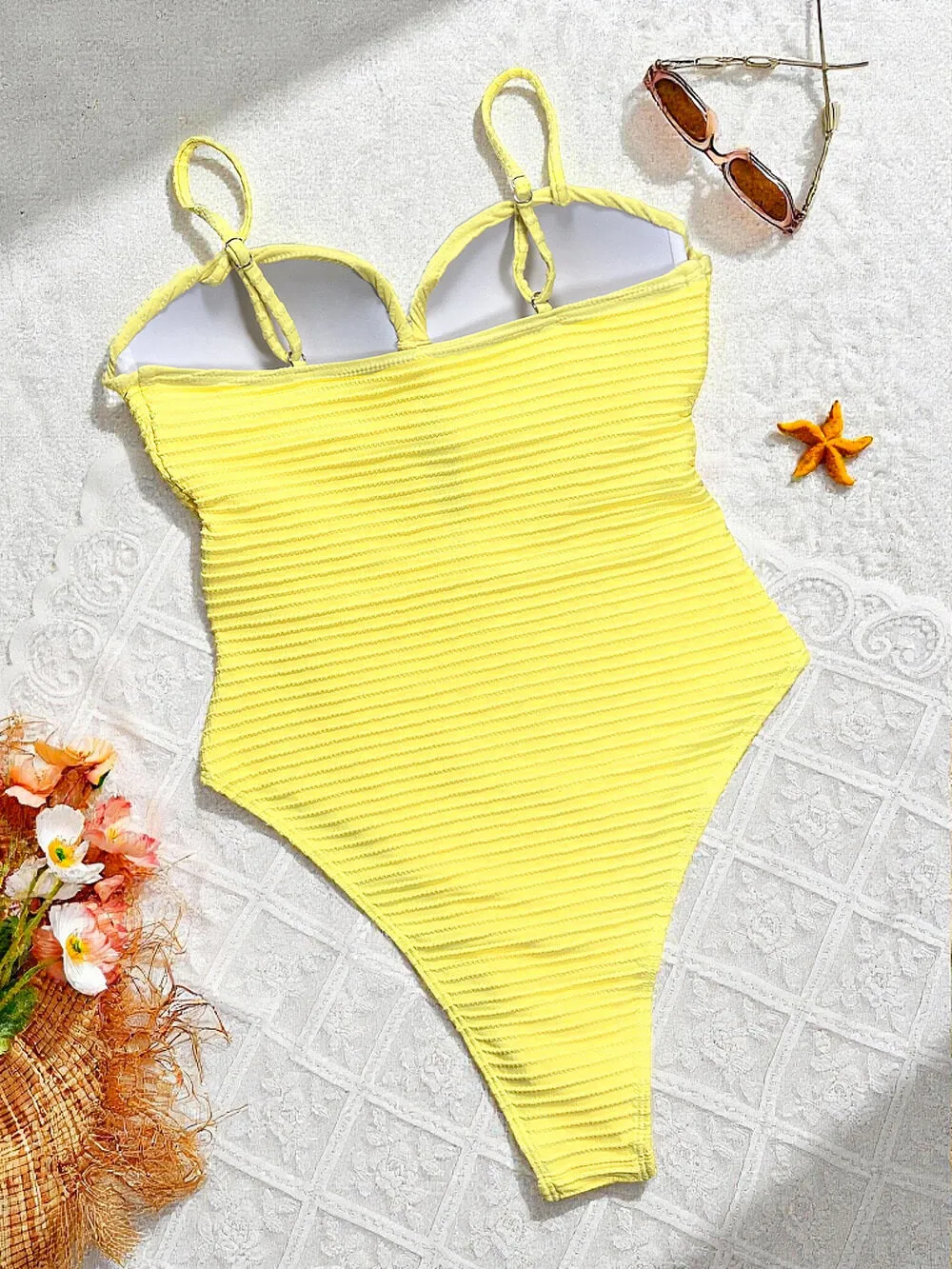 Women’s Vertical Stripe Cutout Lace Up One-Piece Swimsuit
