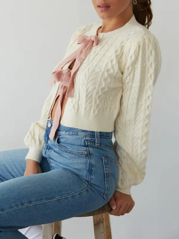 Cable Knit Bow Cardigan
