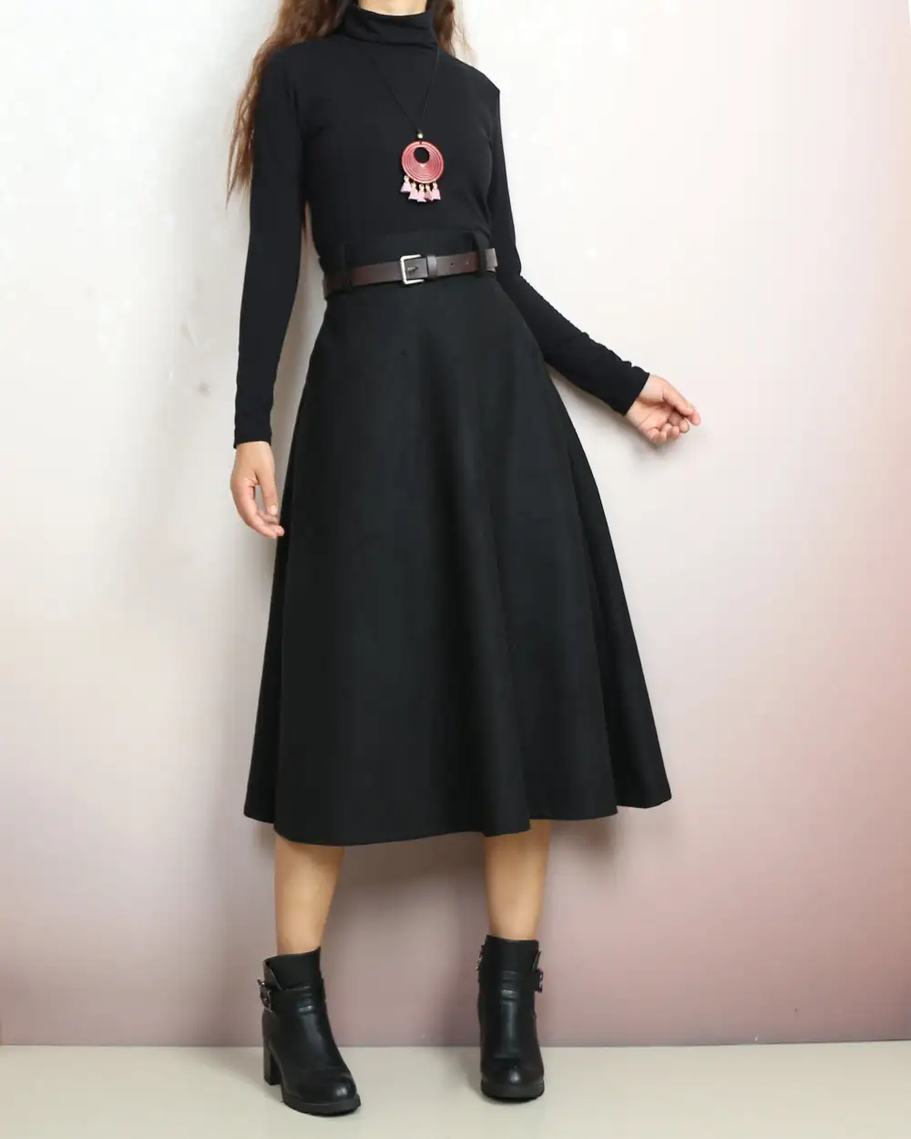Relaxed Belted Wool Maxi Skirt