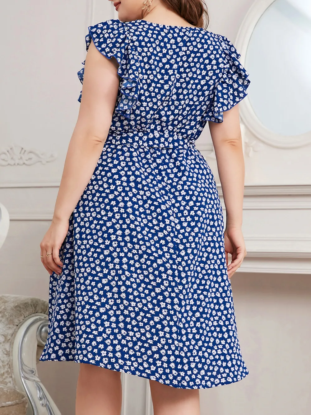 Plus Size Women Printed Sleeveless Swing Dress