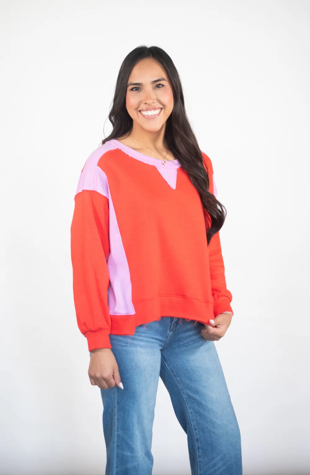 Secret's Out Red Color Block Sweatshirt