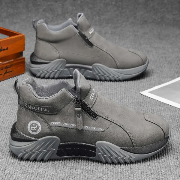 Unisex Winter Snow Casual Ankle Boots, Suede-Style Upper, Side Zipper, Fleece Lining, Thick PVC Sole