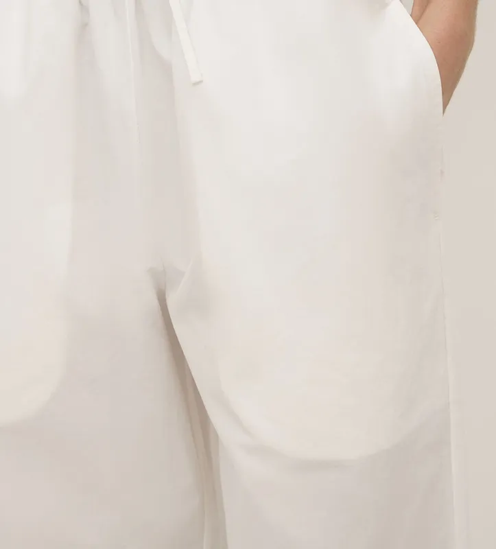 White Cotton Barrel-Leg Pant