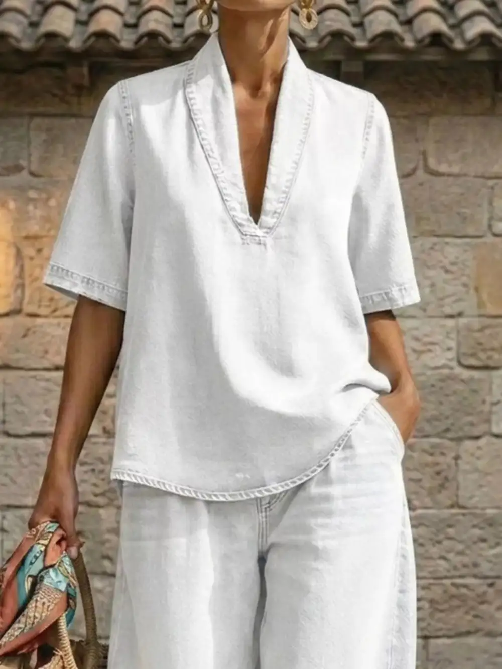 Half Sleeve Top and Wide Leg Pants Set