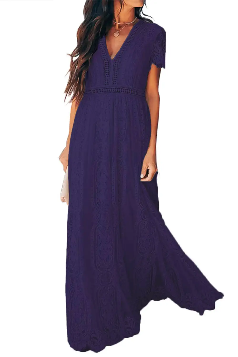 V-Neck Lace Maxi Dress