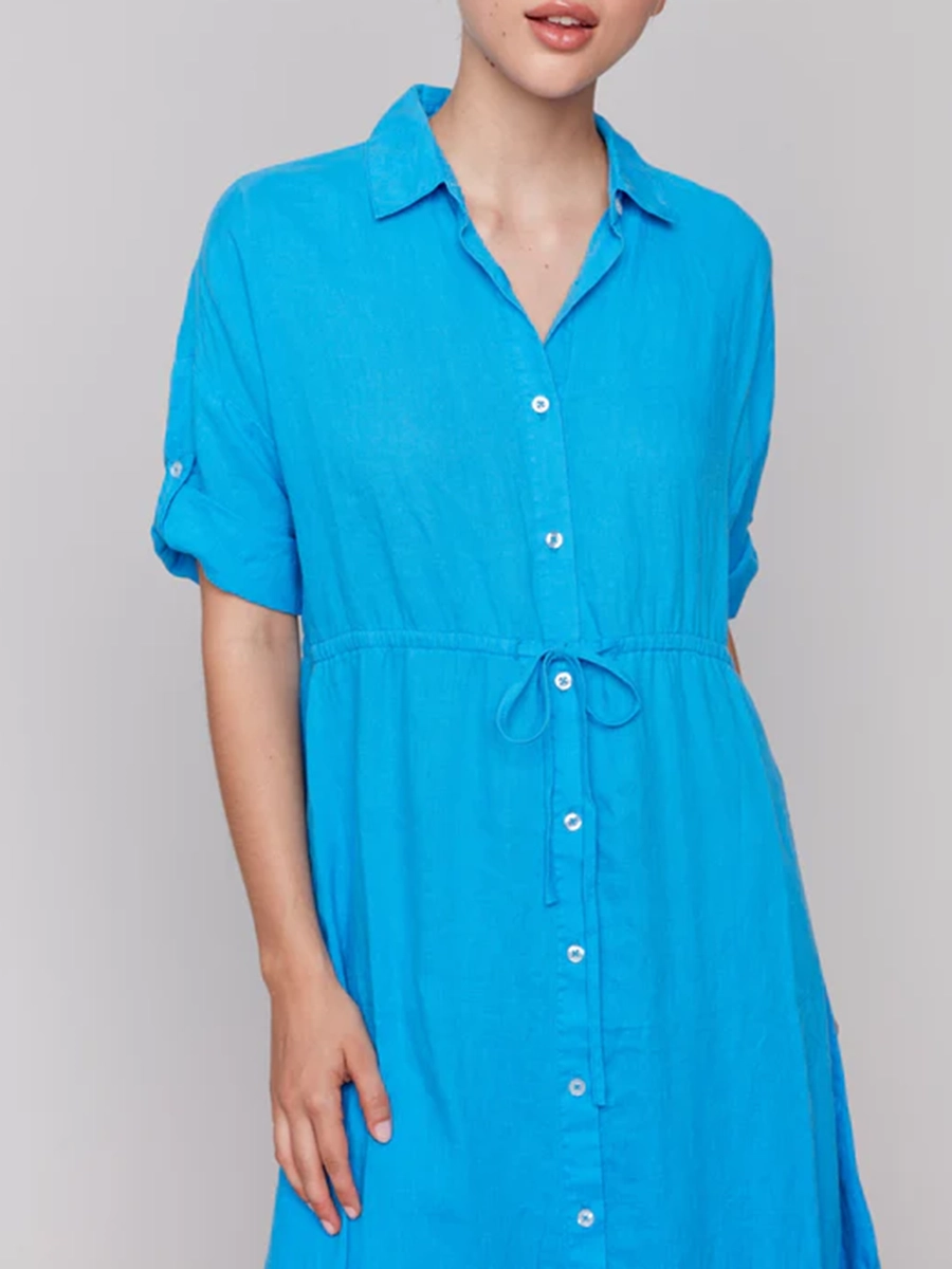 Waist Loose Casual Ladies Lapel Dress