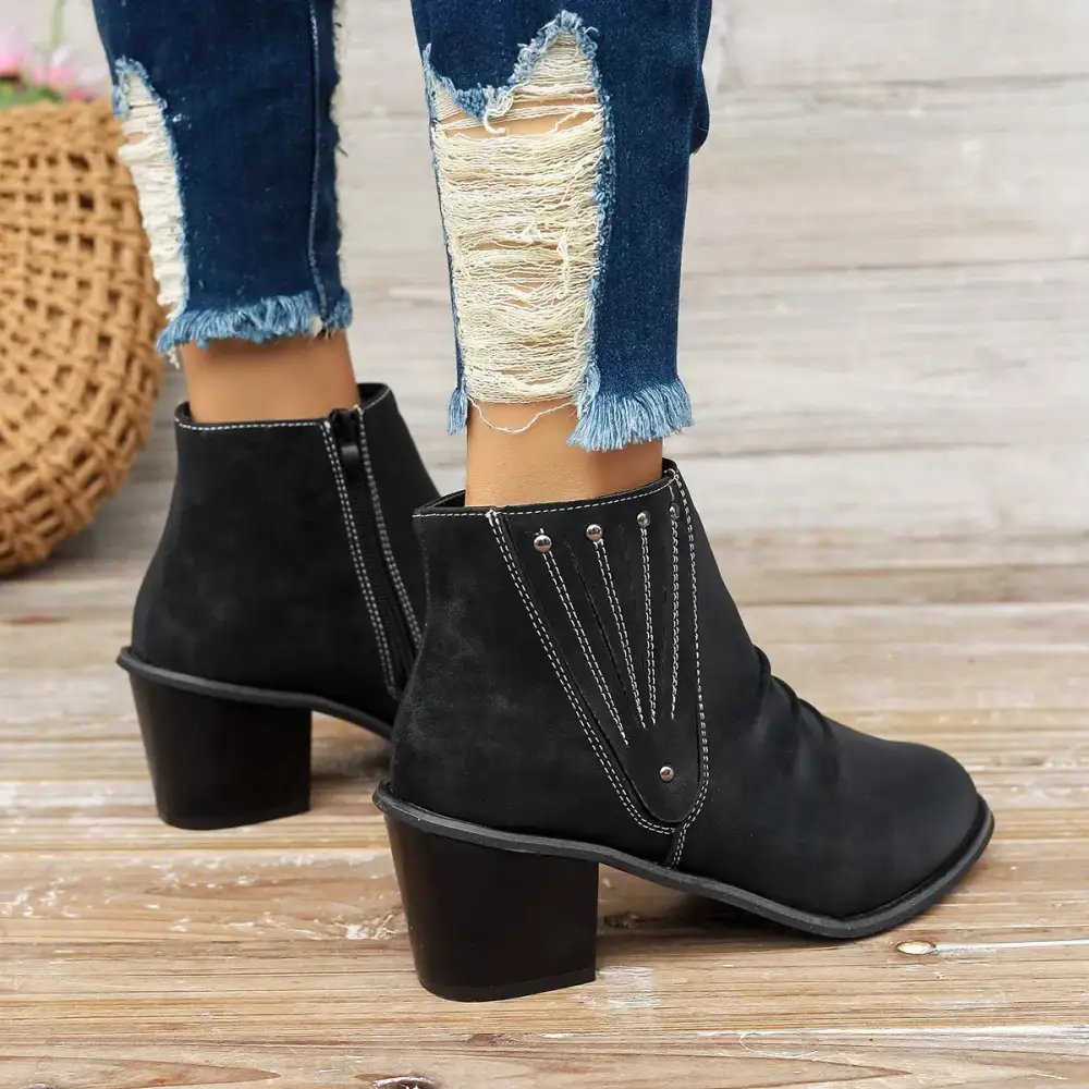 Modern Pointed Toe Block Heel Boots