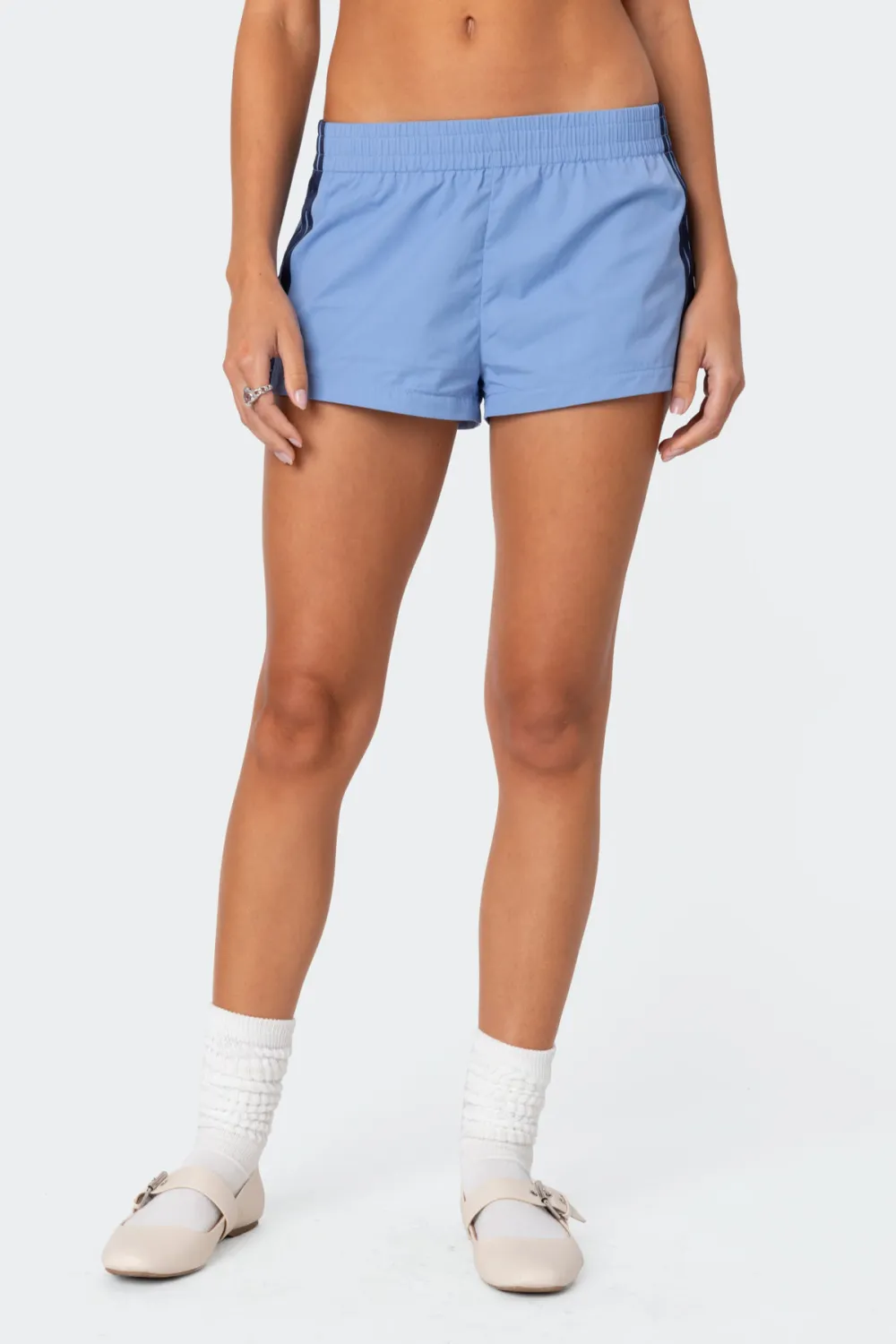 Blue Nylon Casual Shorts