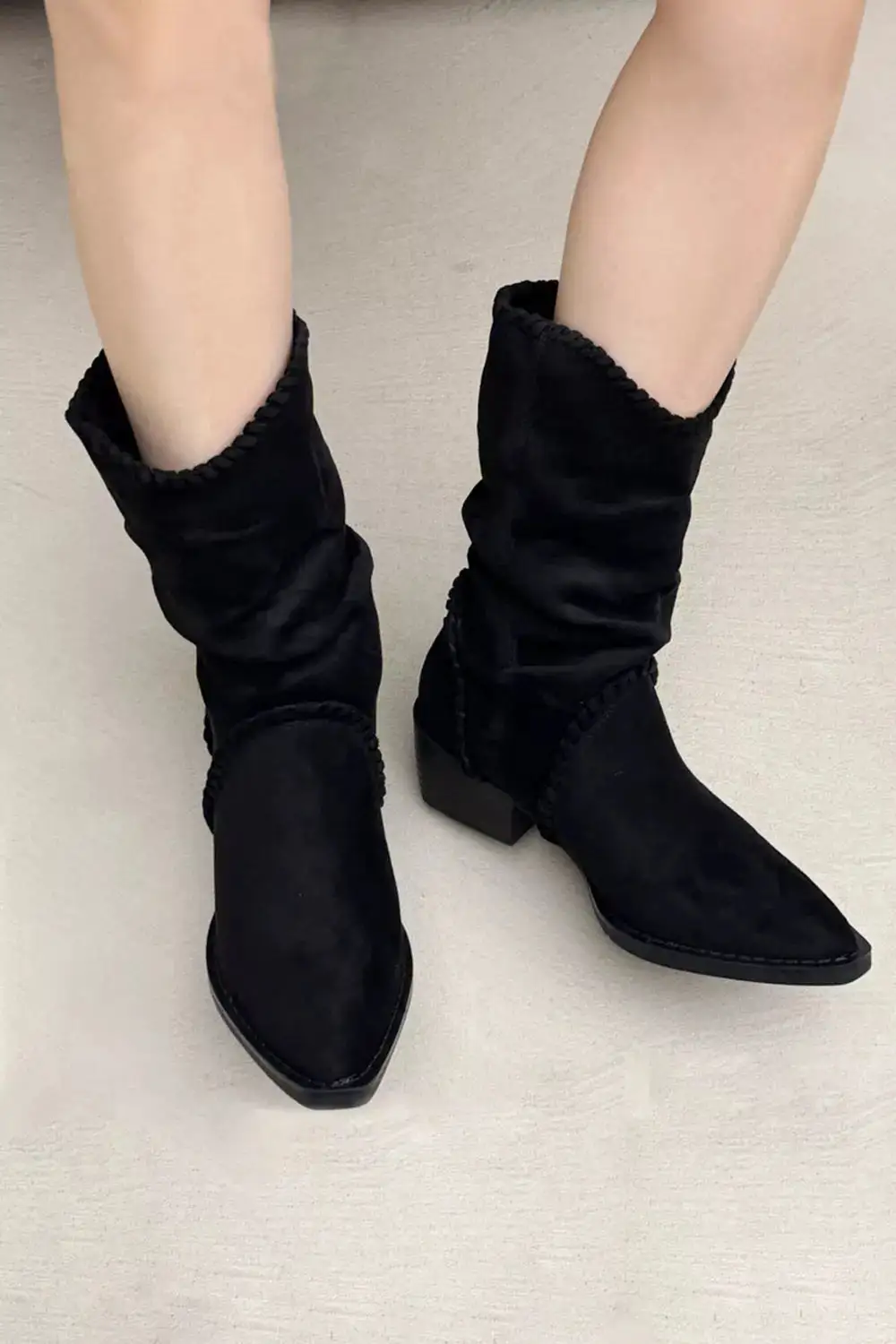 Printed Street Pointed-Toe Block-Heel Boots